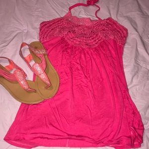 💖🎀PINK LACE HALTER TOP WITH SANDALS
